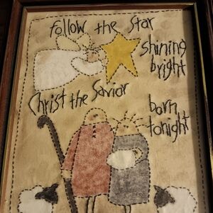 Framed Folk Art Embroidery Shining Christ Our Savior Quote